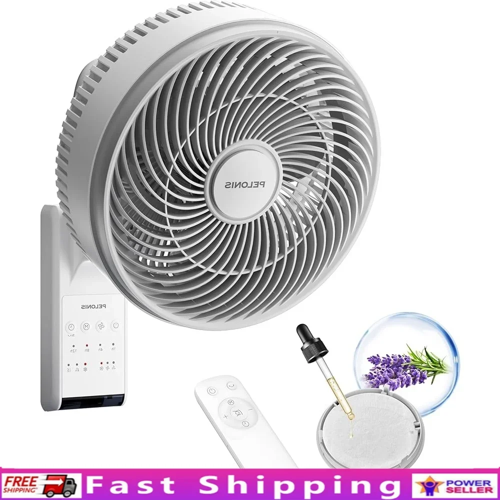 9 Inch Wall Mount Fan with Remote Control Oscillating Fan Powerful Airflow 26ft 3 Speed Modes Auto 90° Horizontal 60° Vertical