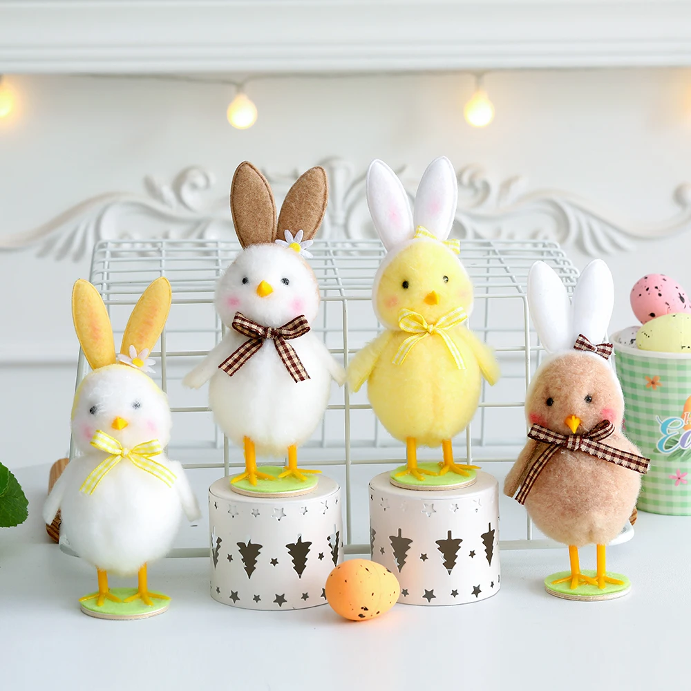 Easter Cute Plush Rabbit Ears Eggshell Chick Ornaments Home Garden 2024 Spring Happy Easter Party Decoratio Kids Birthday Gift