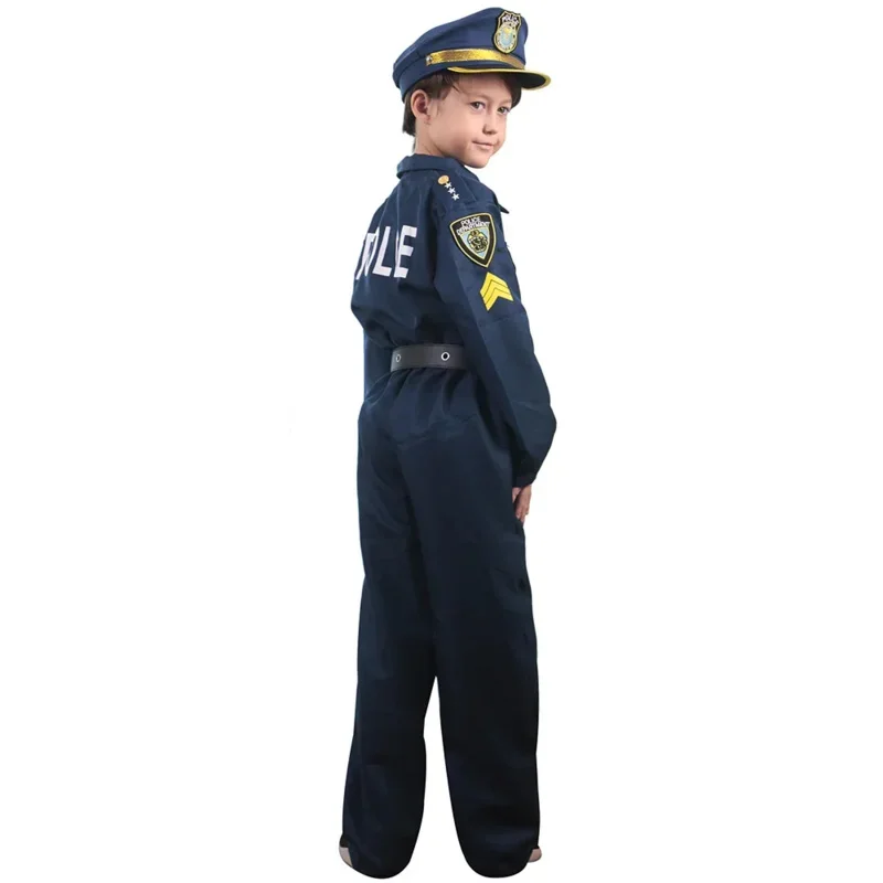 Deluxe Cute Officer Police Costume Kids Child Boy Halloween Carnival Party Performance Fancy Dress Uniform Outfit Cosplay
