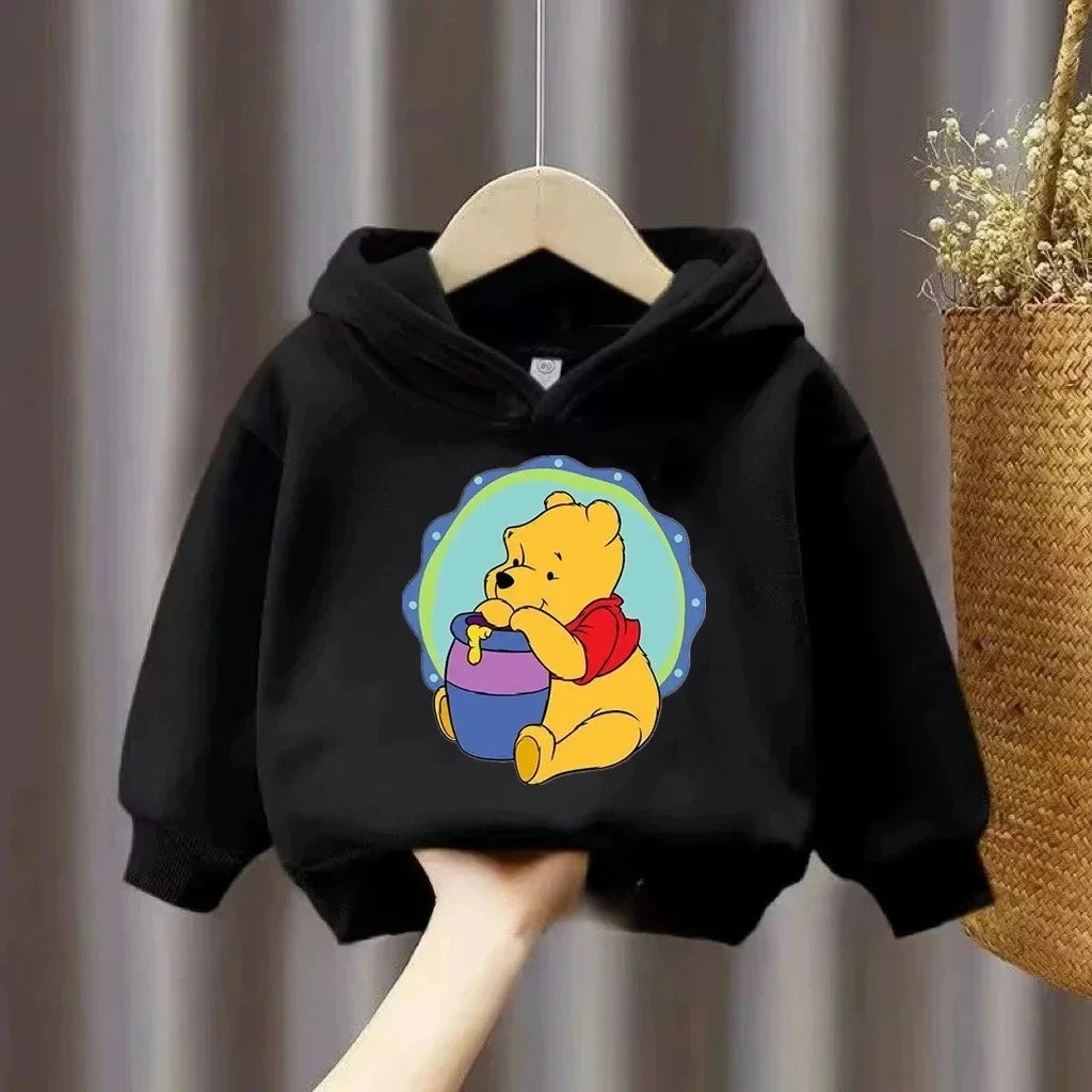 

Удобная детская толстовка с капюшоном Винни-Пухом на осень и зиму, повседневный модный и теплый топ Disney для мальчиков и девочек