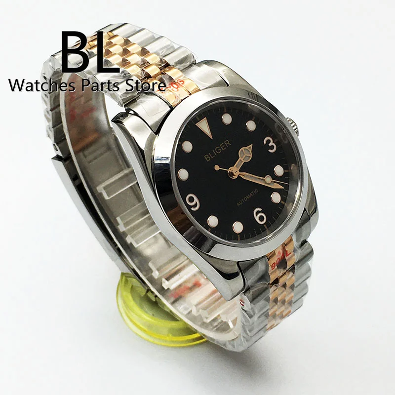 Bliger 36mm/39mm Uhr für Männer Roségold Rand markiert zweifarbiges Roségold Gehäuse nh35 automatische Herren uhr Jubiläum leuchtendes Datum