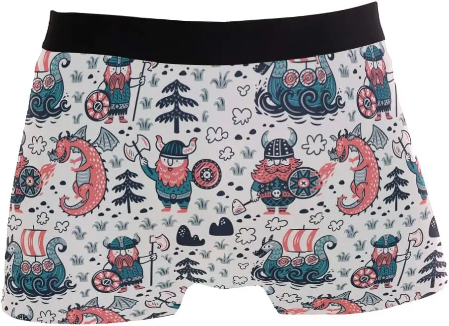 Comfortable Cartoon Dragon and Ship Sports Mens Underwear for Men L Boxer Briefs Polyester Men