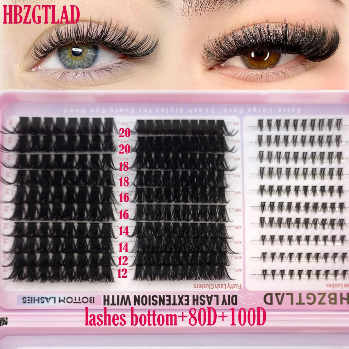 HBZGTLAD Wimpernverlängerung: Volumen-Wimpernbüschel mit Spikes (80D+100D) für DIY-Effekt – Manga-Cluster-Wimpern
