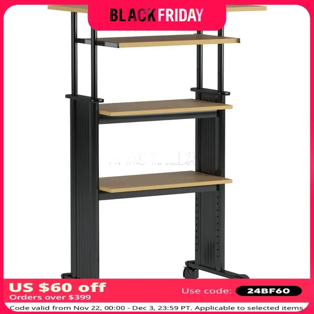 

Adjustable-Height Desk,19.75"D x 29.5"W x 49"H, Medium Oak Rectangular Computer Desk