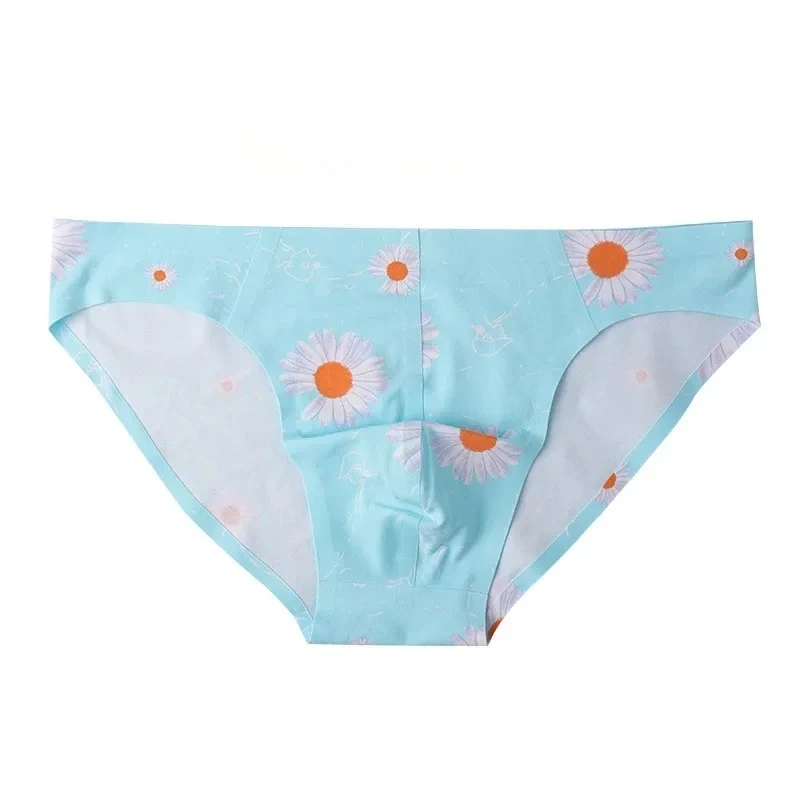 Men Daisy Print Triangle Briefs Pink Floral Pattern Seamless Wide Waistband Full Breathable Low Rise Soft Smooth Male Underwear