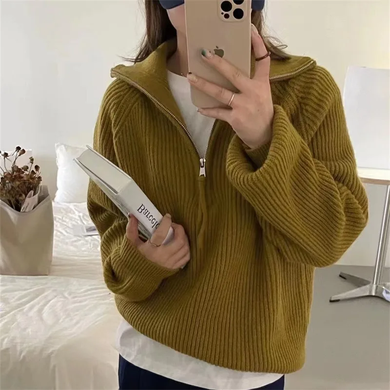 

Korean Crochet Vintage Knitted Sweater Autumn Winter Women Sweet Sweater Coat Fashion Turndown Collar Knitwear Harajuku Pullover