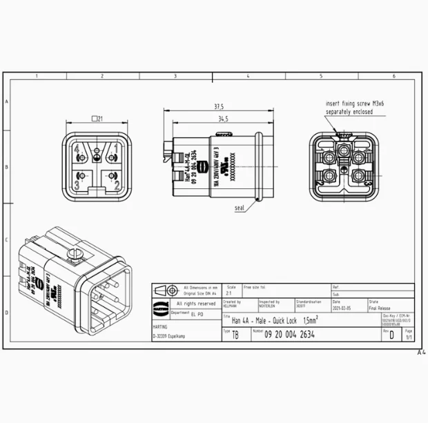 1 peça 09200042634 alemanha harding conector resistente fiação rápida