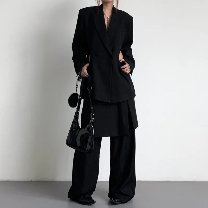 HKSH ربيع الخريف جديد المرأة السترة الجوف خارج الخصر مزدوجة الصدر سترة مثيرة وهمية قطعتين بلون سراويل تقليدية HK13507