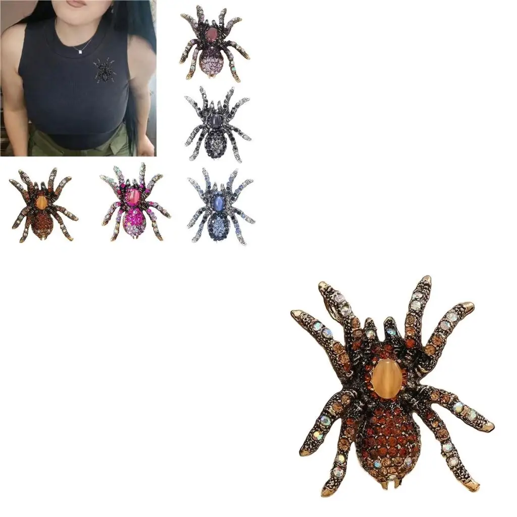  Eye Catching Rhinestones Spiders Brooch Pin for Stylish Collar Pin Enhancement