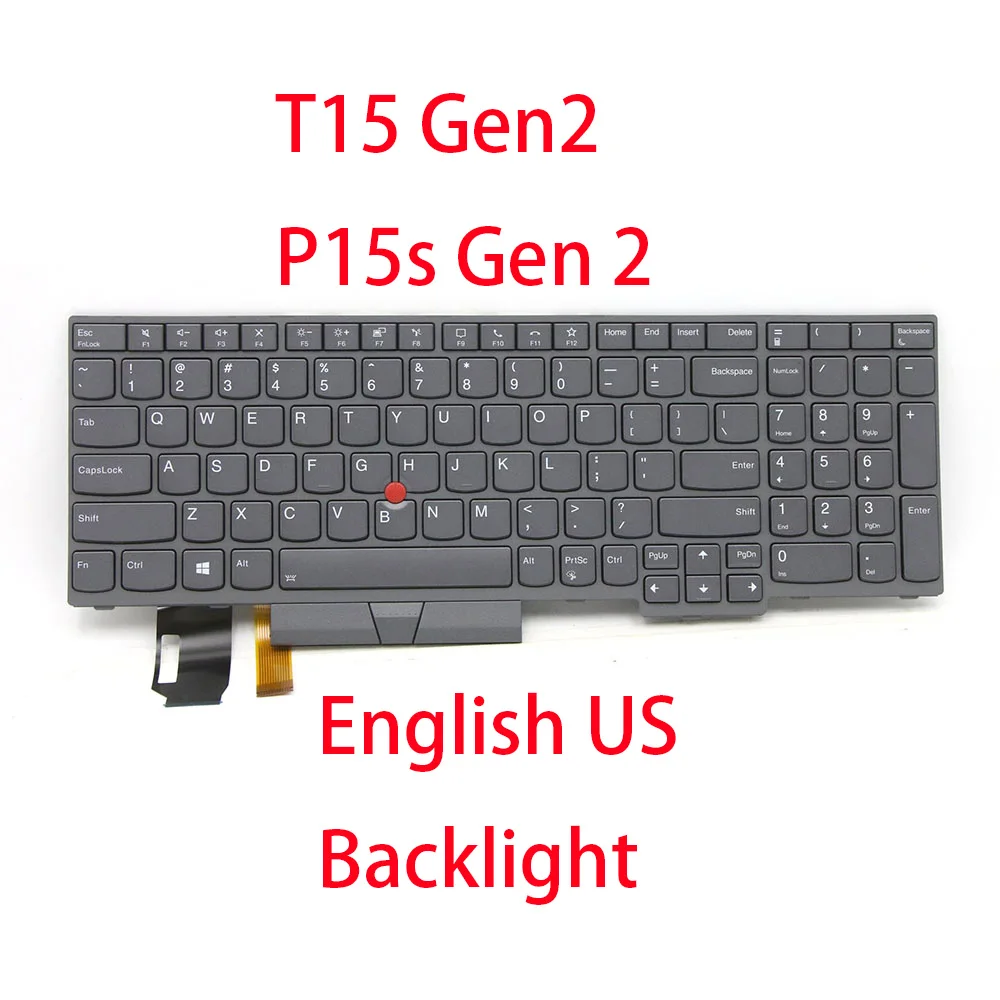 แป้นพิมพ์สําหรับแล็ปท็อปสําหรับ Lenovo สําหรับ ThinkPad T15 Gen 2 P15s Gen 2 US พร้อม Backlight กรอบสีเทาใหม่