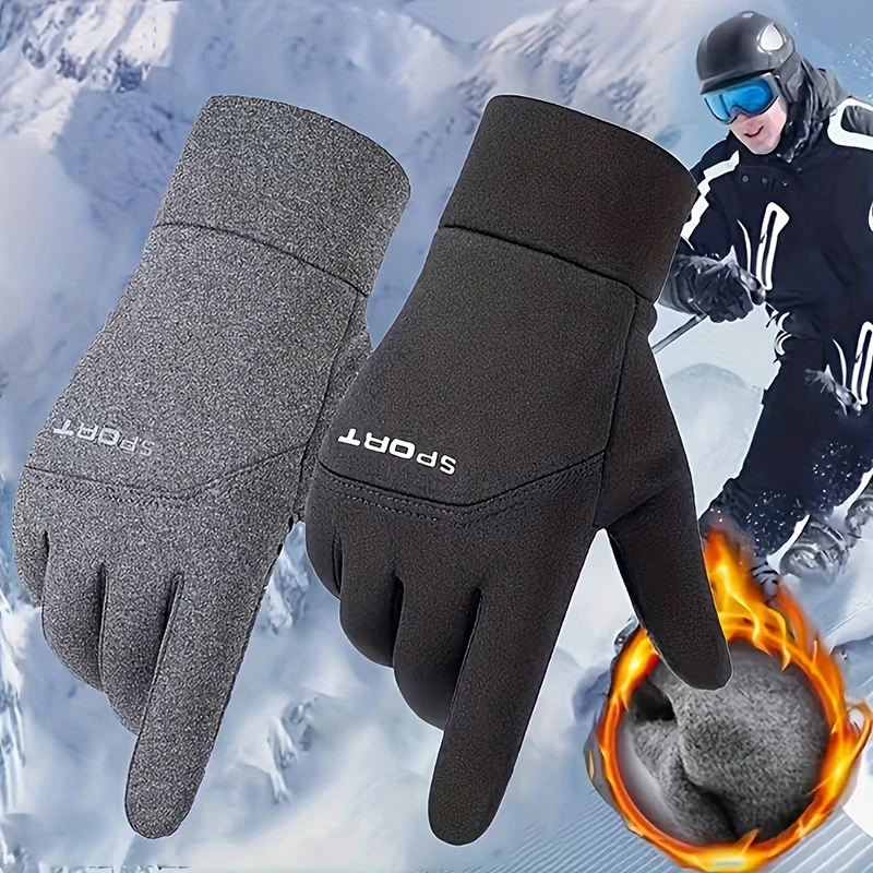 Full Fingers Men Winter Waterproof Cycling Gloves Outdoor Sports Ski Running Motorcycle Touch Screen Fleece Gloves Non-Slip Warm