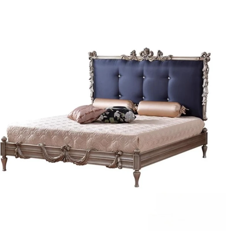

American country solid wood double bed French model room carved soft bag princess bed