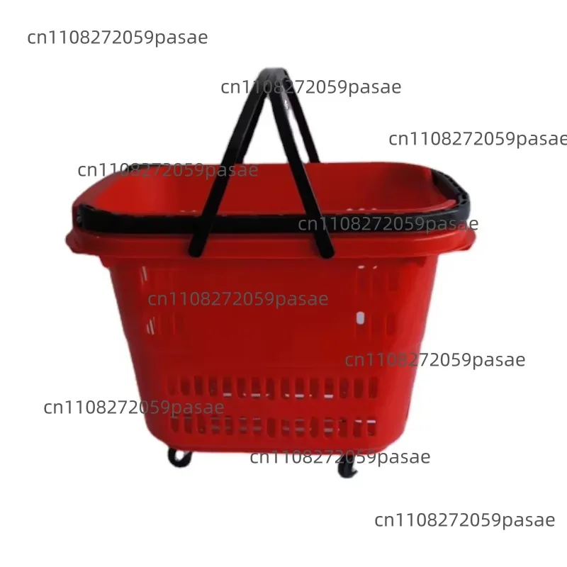 Large plastic base supermarket shopping basket with rollers