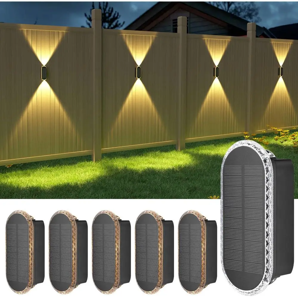 

Solar Fence Lights Outdoor: 6-Pack Solar Powered Wall Lights Up and Down Waterproof IP65-3 Color Brighter LED Focus Lens SolarLi