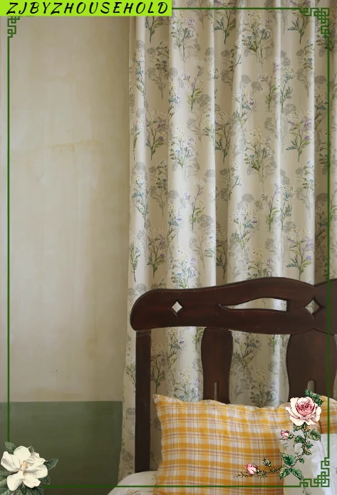 

Merci Store Shading Fresh Pastoral Healing Polyester Cotton Curtains for Bedroom Living Room Light Filtering Drapes Custom