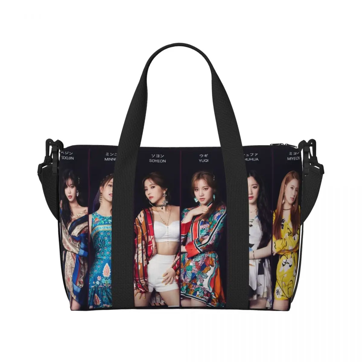 Custom Kpop (G)I-DLEs Dance-pop Beach Tote Bag for Minnie, Miyeon, Soyeon, Yuqi, and Shuhua Large Compartment Beach Gym Bags