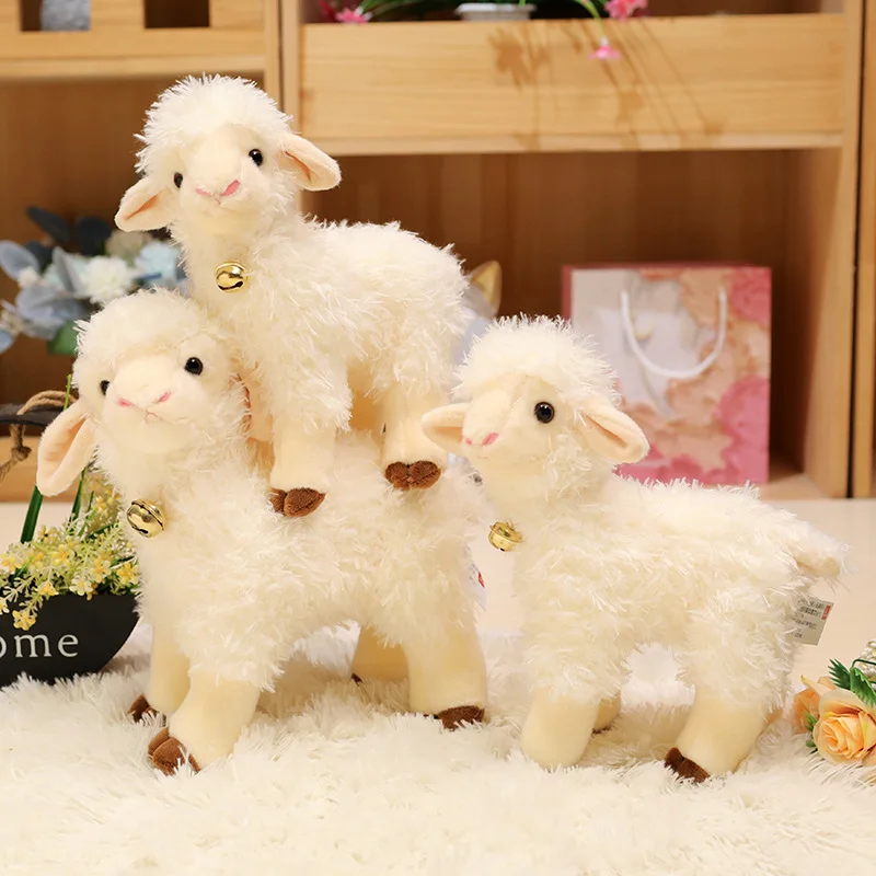 Stuffed Animal Alpaca Plush Toy Cream White Soft Fluffy Shaggy Realistic Standing Pose Bedroom Home Decor Holiday Gift