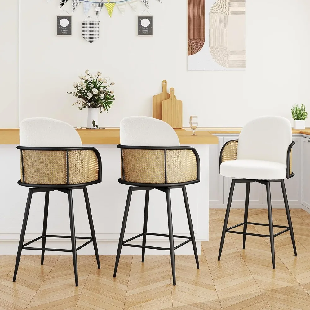 

Counter Height Swivel Stools with Back, Boucle Fabric Upholstered Seat Counter Chairs, Modern Barstools with Metal Legs Kitchen