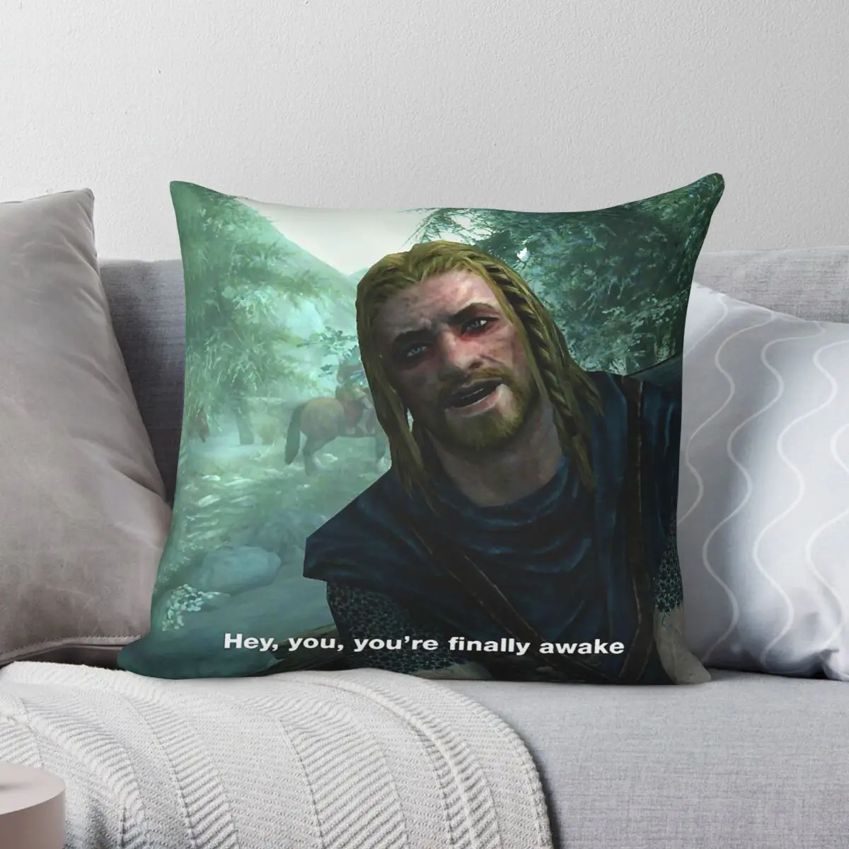 Hey You You're Finally Awake Pillowcase Polyester Linen Velvet Printed Zip Decorative Pillow Case Car Cushion Cover Wholesale