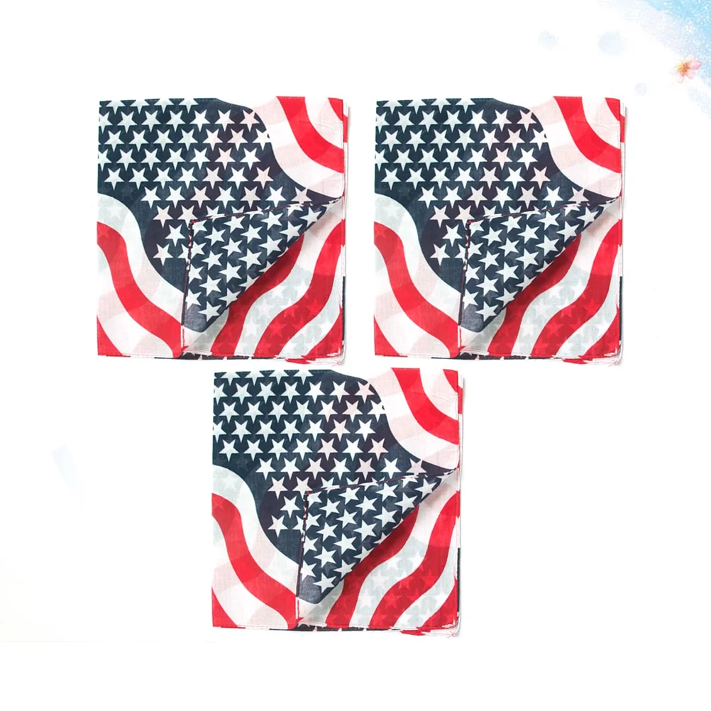 3PCS American Flag Square Towel Cotton Printed Sports Bandana Multifunctional Headband Variety Scarf(Flag)