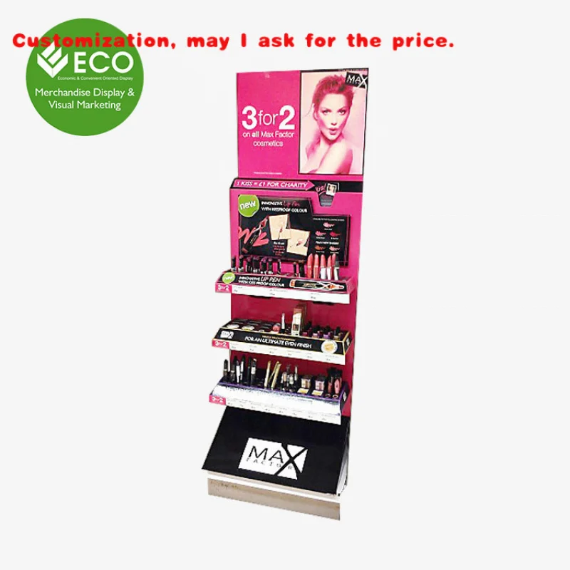 

custom.Hot Selling Cosmetic Display Stand Cardboard Floor Makeup Rack Premium Choice Beauty Product Presentation