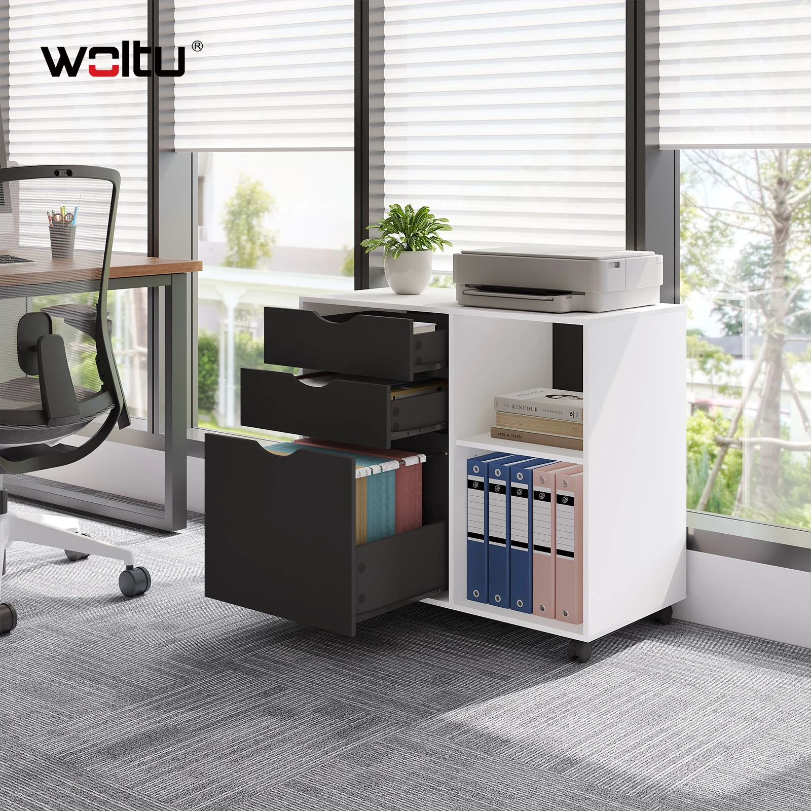 Schedario mobile con 3 cassetti Schedario Organizzatore di file con ripiano sospeso regolabile per studio in ufficio