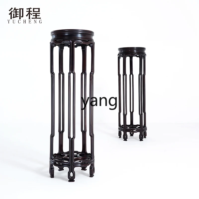 

TGF mahogany flower table inlaid marble living room natural marble surface round flower stand Chinese style