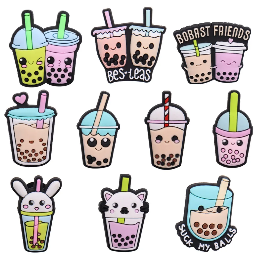 50Pcs Wholesale Milk Tea Blueberry Juice Beverage Shoes Charms Drinks Kids Buckle Decorations DIY Wristband