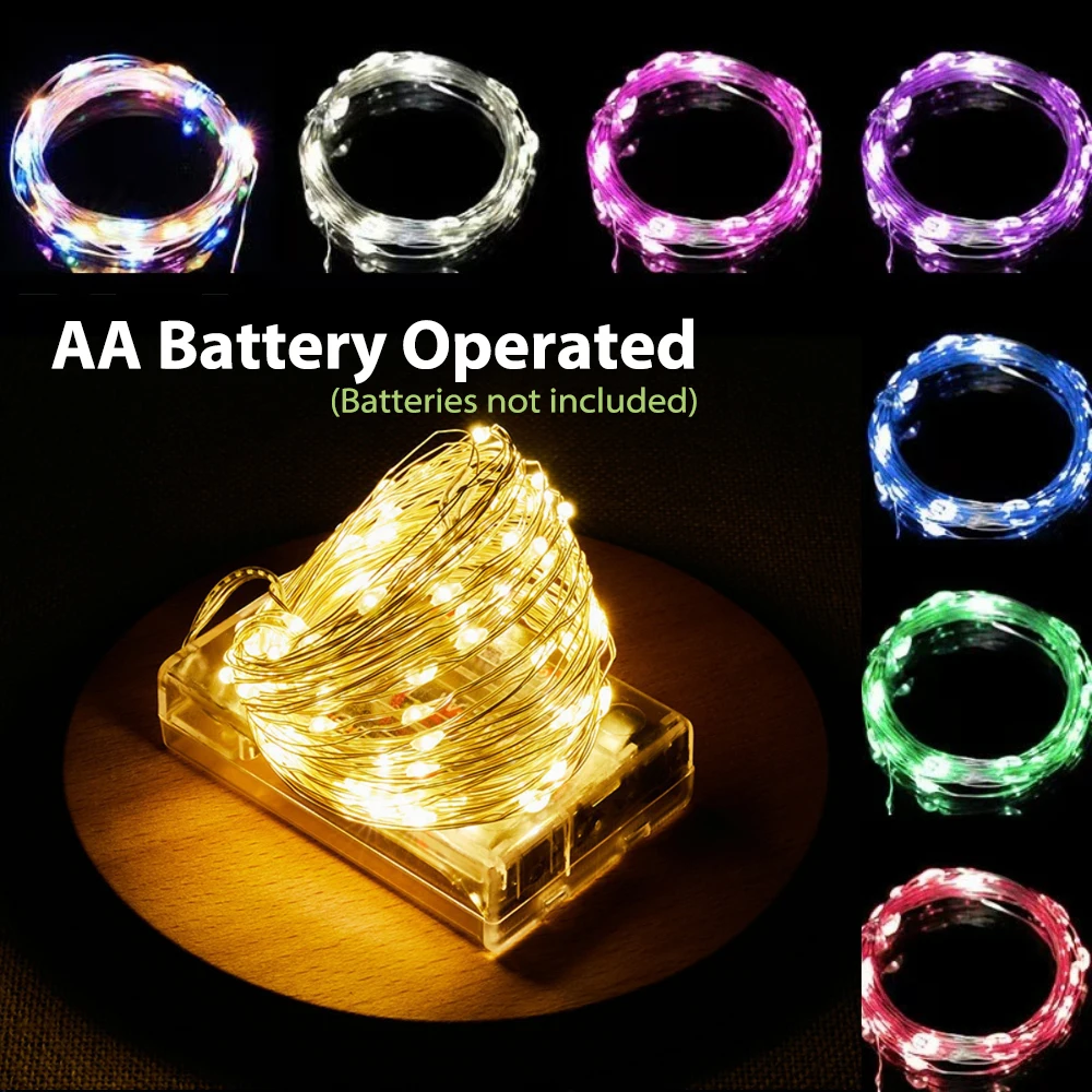 

3 м 5 м 10 м светодиодные гирлянды на батарейках типа АА, серебряные гирлянды для рождественской гирлянды, вечерние, свадебные украшения, рождественское освещение