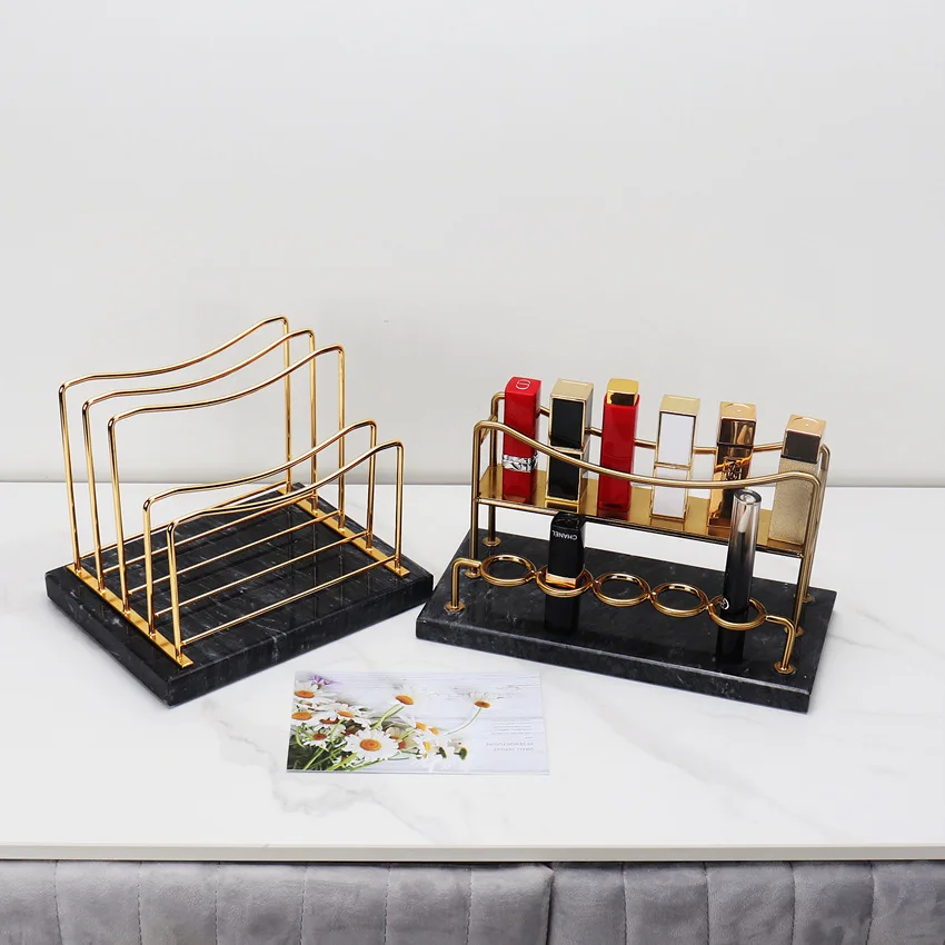 Cosmetics Lipstick Storage Rack Box Frame Marble, Storage Holders & Racks With Marble For Non-folding Rack Black