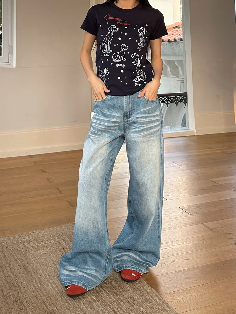 

Джинсы Don Cry American Waed с широкими штанинами, свободного кроя, унисекс, новые, в стиле ретро, прямые, повседневные, джинсовые брюки, свободные джинсы