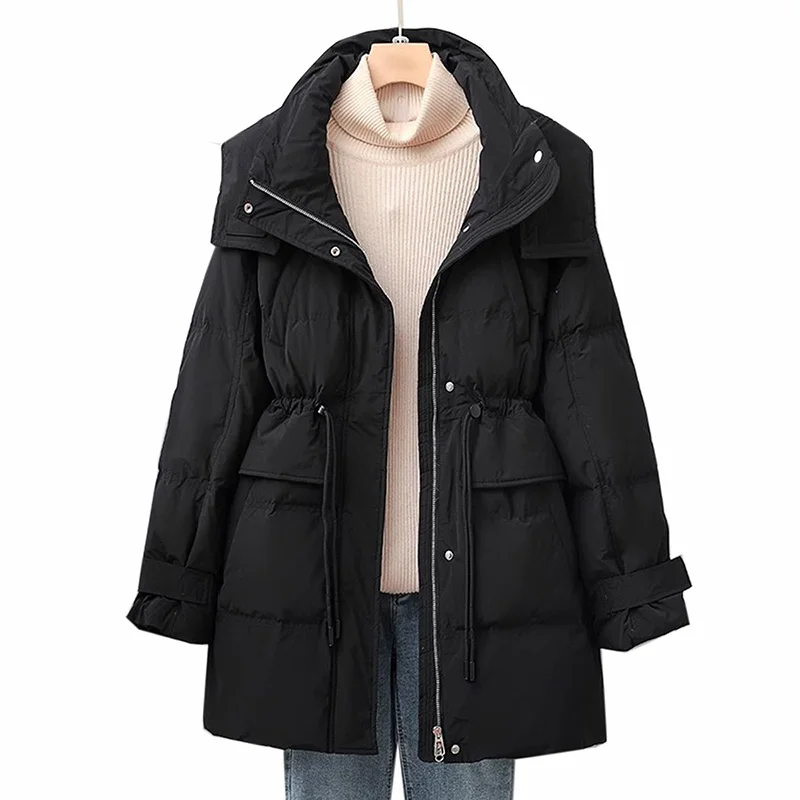 New Casual Women Down Jacket 2023 Autumn And Winter Long sleeved Warm Coats White Hooded Outwear