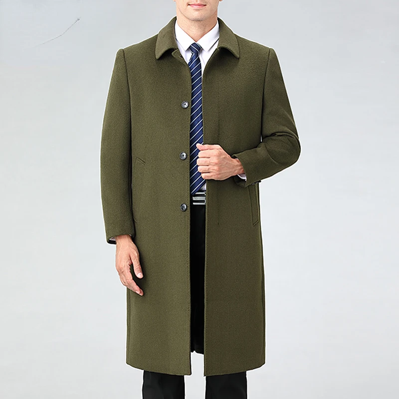 

85% Cashmere Coat Men Autumn Winter Long Knee Over Slim Trench Coat for Men Single Breasted 15% Woolen Jackets Chaquetas Hombre