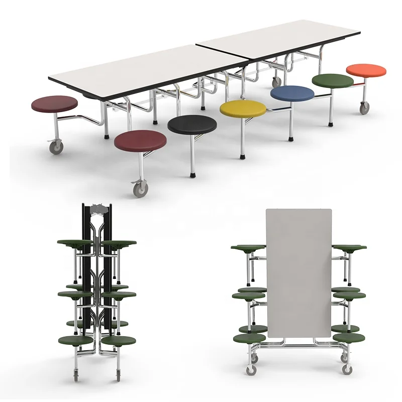 12 stools mobile Folding School Canteen Table And Chair For Cafeteria