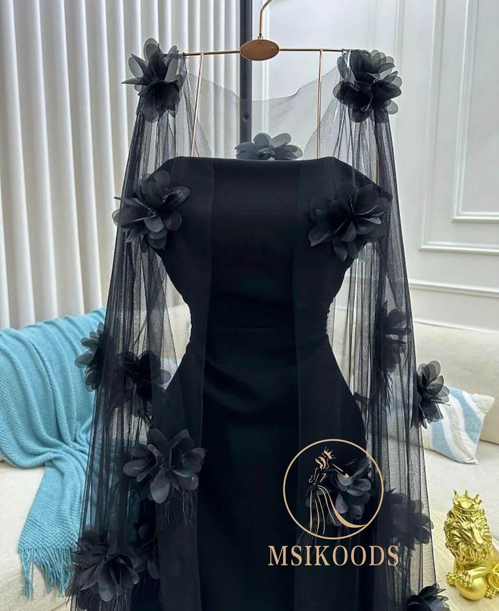 Msikoods 이브닝 드레스 2025 3D 꽃 쉬어 케이프 댄스 파티 드레스 바닥 길이 사우디 아라비아 공식 행사 파티 드레스 맞춤형