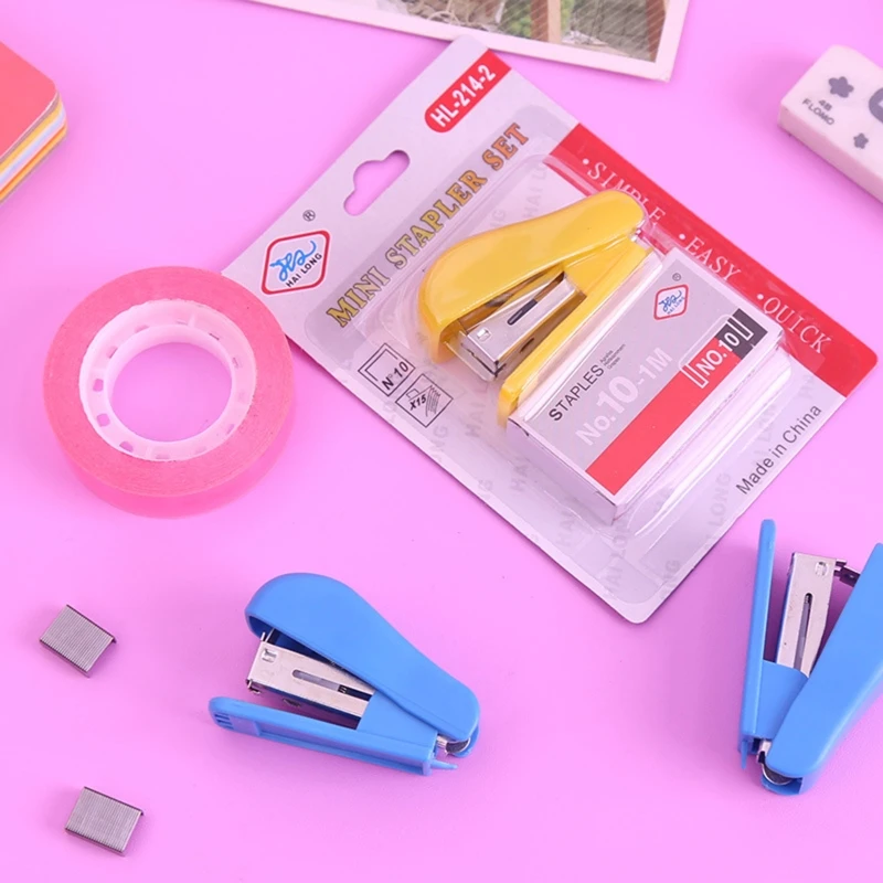 Mini grapadora portátil, suministros oficina accesorios para niños y estudiantes, removedor grapas
