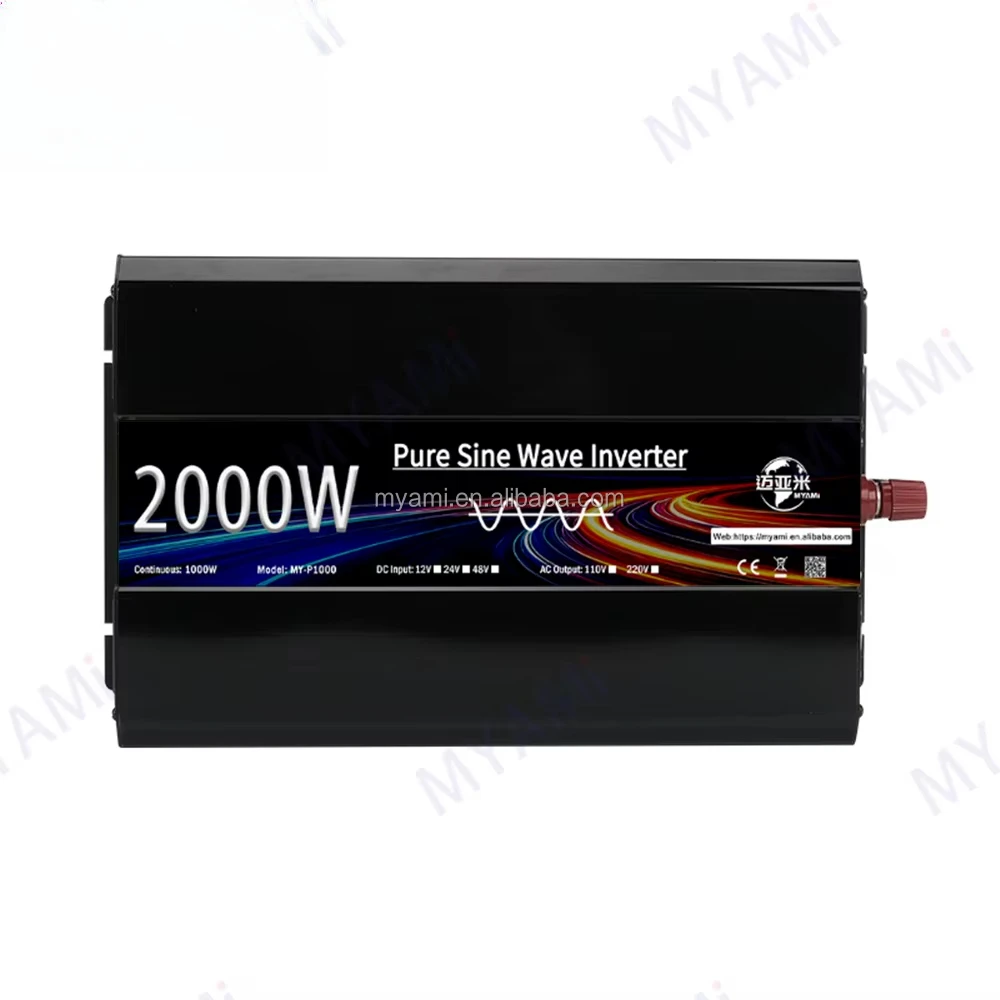 

2KW Peak 12V 24V 48V DC to 110V/220V AC 1KW Pure Sine Wave Inverter Dual Output Off-grid Solar Car Inverter with Charger