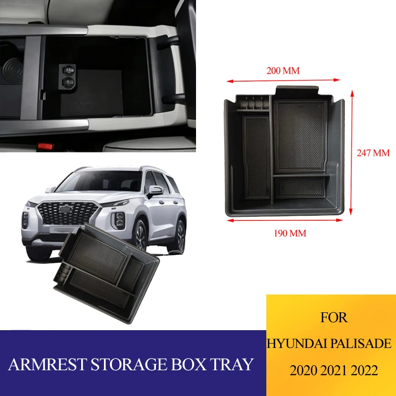 For Hyundai Palisade 2020 2021 2022 ABS Car Armrest Storage Box Organizer Tray Holder Case Interior Accessories