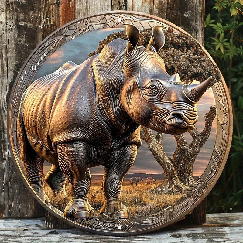 Majestic Rhinoceros Aluminum Wall Sign, UV and Scratch Resistant, Easy to Hang, Outdoor and Indoor Decor, Decorative Wall Poster