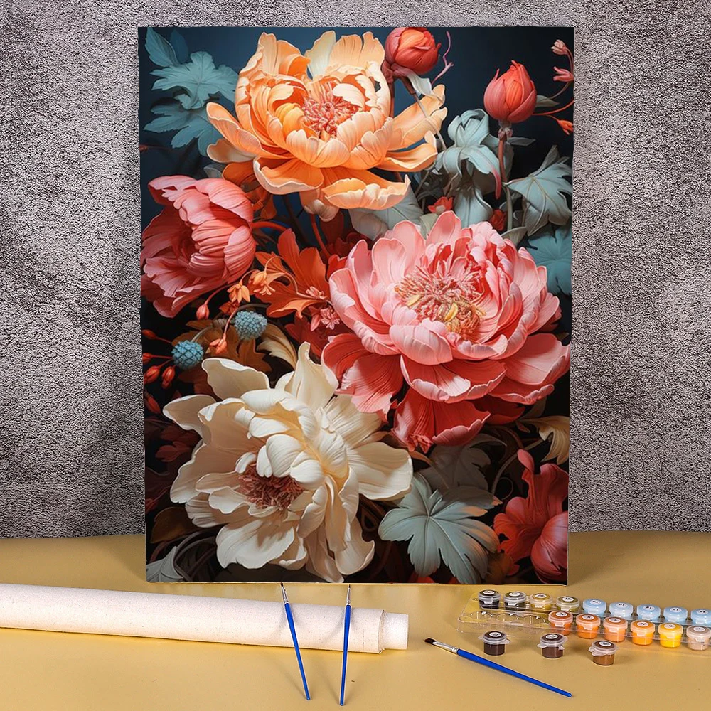 Paint By Number Peony Flower HandPainted Painting Art Drawing On Canvas Gift Pictures By Numbers Kits Home Decor Bedroom Wall