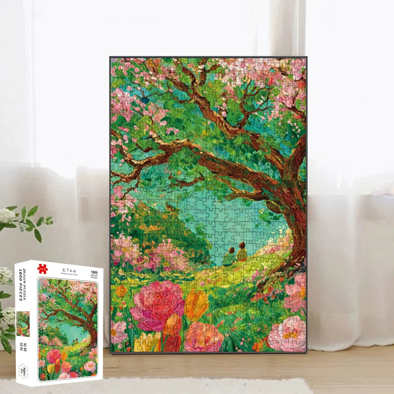 Velvet Surface 1000 Pieces Jigsaw Puzzle, 2.2mm Thick Pieces, Whisper Under Flowers Pattern, High Interlocking Difficult Puzzle