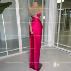 Cut Out Glitter Evening Dresses Smooth Satin Woman's Trumpet Sexy Prom Growns Sleeveless Side Split Pleat Formal Party Vestidos