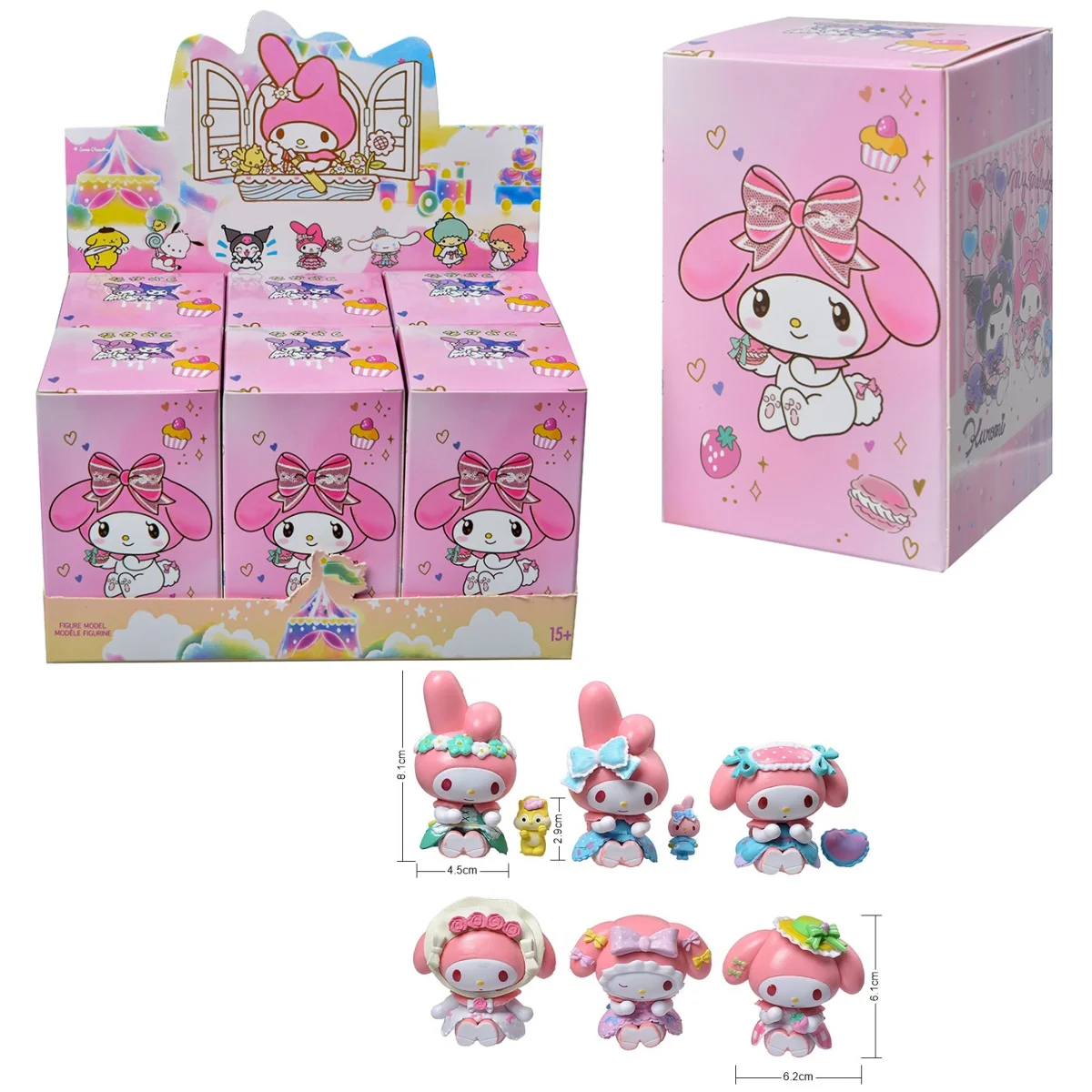 

New In Original 6Pcs/Box Sanrio Wreath Series Melody Cinnamoroll Kuromi Cartoon Cute Doll Desktop Doll Ornament Children's Gift