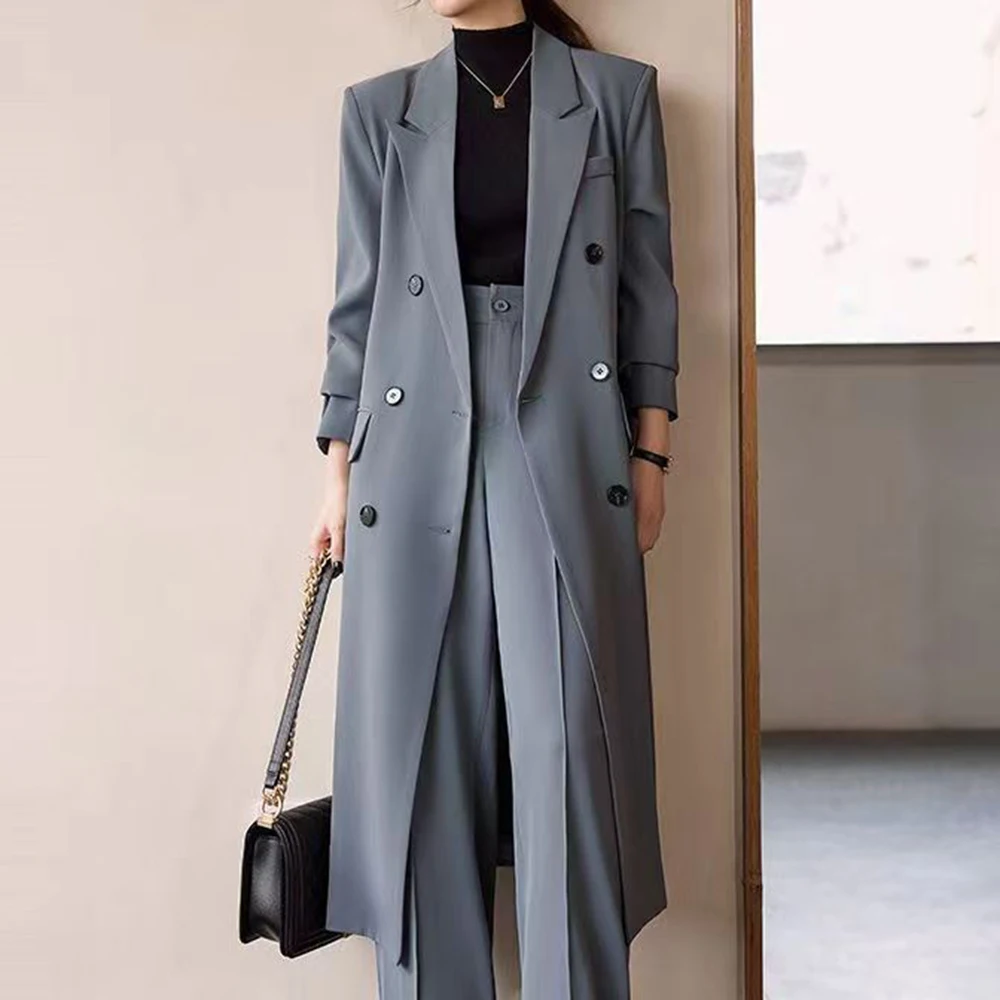 معطف نسائي للربيع والخريف معطف خندق صغير مزدوج الصدر بلون سادة كلاسيكي متوسط وطويل معطف بريطاني #1