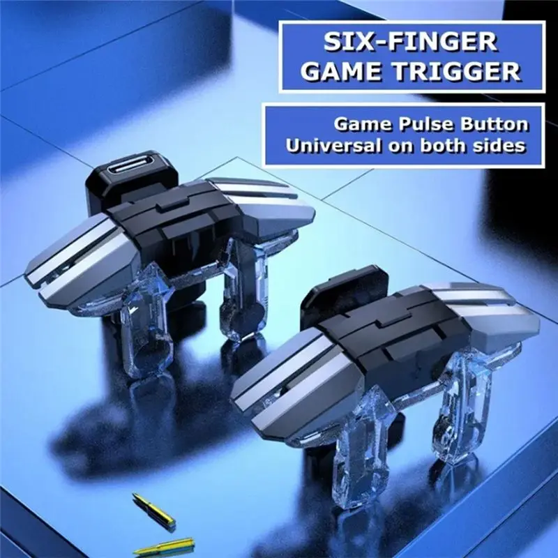 B92B Mobile Game Triggers Kit, Chicken-Eating Artifact Handle, Six-Finger Physical Auxiliary Click Buttons for iOS Android