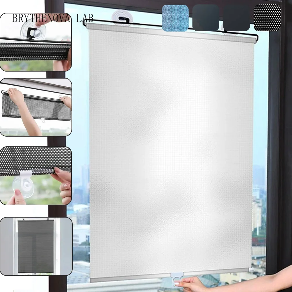 Nail-free Roller Blackout Blind Retractable Anti-ultraviolet with Suction Home Cup Office Curtains Side Cars Windscreen Sunshade