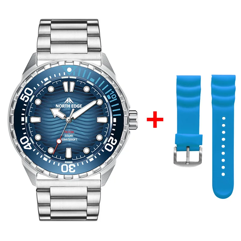 Stainless Steel Diving Solar Powered Quartz Watch Waterproof Long Endurance Outdoor Watch with Rotating Timing Bezel