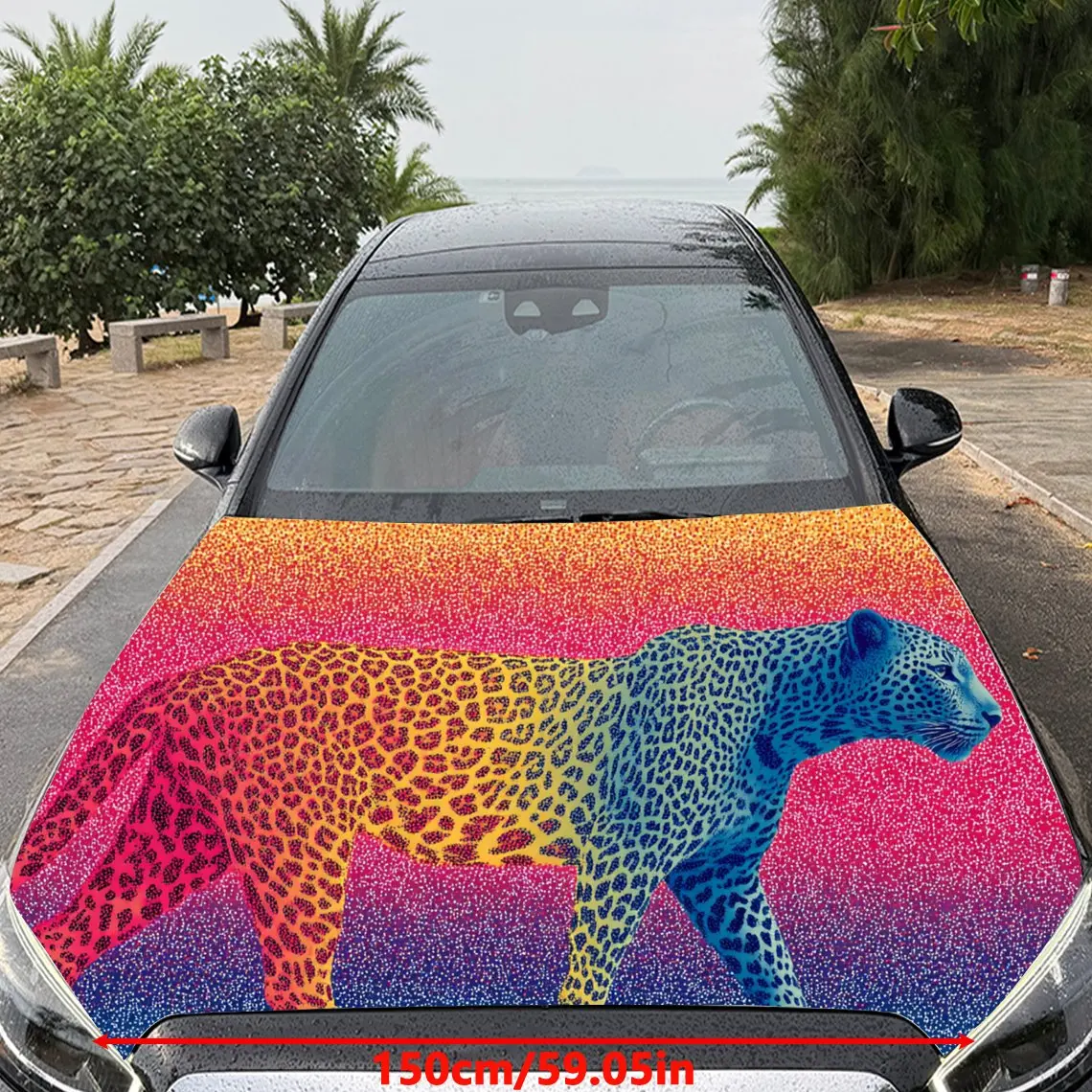 Car Decal Leopard with Rainbow Glitter Artistic Background & Vibrant-Edgy Aesthetic Car Hood Sticker, Waterproof Self - Adhesive