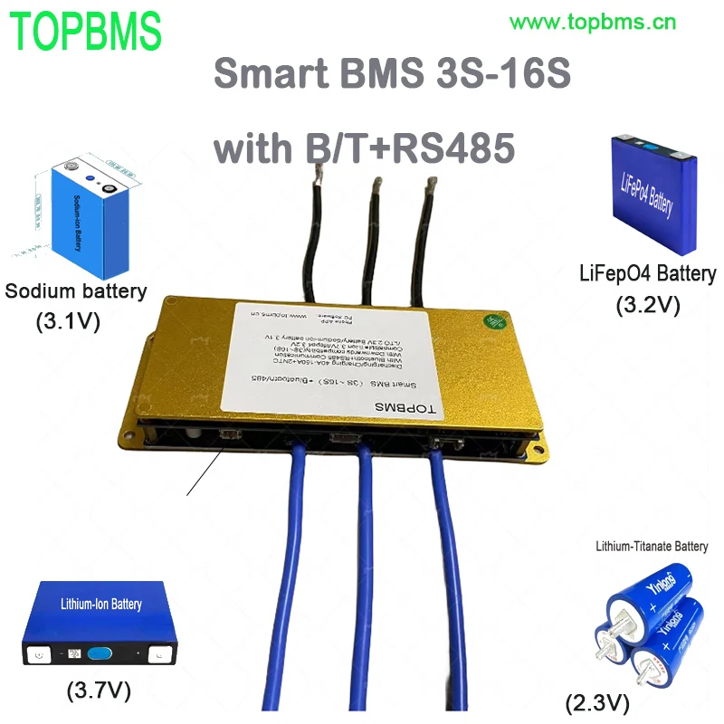 

TOPBMS 3S -16S BMS Bluetooth RS485 40A 60A 80A 100A 150A Li-ion NMC Battery Lifepo4Battery LTO Battery Sodium-Ion Battery