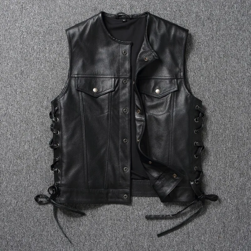 2026 Trendy Men's High Quality Leather Motorcycles Jackets Fashion New Sleeveless Vest Slim Fit Waistcoat Four Seasons Coat